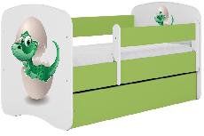 Vaikiška lova viengulė Kocot Kids Babydreams Baby Dino, balta/žalia, 140 x 70 cm, su patalynės dėže