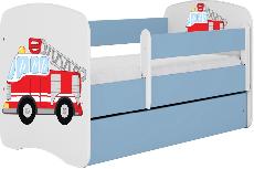 Vaikiška lova viengulė Kocot Kids Babydreams Fire Brigade, mėlyna/balta, 144 x 80 cm, su patalynės dėže