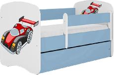 Vaikiška lova viengulė Kocot Kids Babydreams Racing Car, mėlyna, 144 x 80 cm, su patalynės dėže