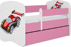 Vaikiška lova viengulė Kocot Kids Babydreams Racing Car, rožinė, 184 x 90 cm, su patalynės dėže