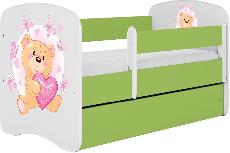 Vaikiška lova viengulė Kocot Kids Babydreams Teddybear Butterflies, balta/žalia, 164 x 90 cm, su patalynės dėže