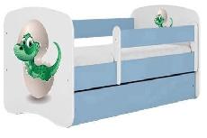Vaikiška lova viengulė Kocot Kids Babydreams Baby Dino, mėlyna/balta, 144 x 80 cm, su patalynės dėže
