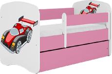 Vaikiška lova viengulė Kocot Kids Babydreams Racing Car, rožinė, 164 x 90 cm, su patalynės dėže