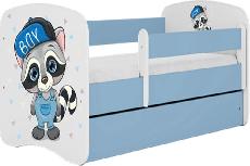 Vaikiška lova viengulė Kocot Kids Babydreams Racoon, mėlyna/balta, 144 x 80 cm
