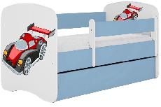 Vaikiška lova viengulė Kocot Kids Babydreams Racing Car, mėlyna, 140 x 70 cm, su patalynės dėže