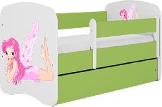 Vaikiška lova viengulė Kocot Kids Babydreams Fairy With Wings, balta/žalia, 144 x 80 cm, su patalynės dėže