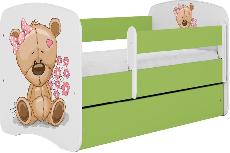 Vaikiška lova viengulė Kocot Kids Babydreams Teddybear Flowers, balta/žalia, 144 x 80 cm, su patalynės dėže