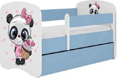 Vaikiška lova viengulė Kocot Kids Babydreams Panda, mėlyna/balta, 144 x 80 cm, su patalynės dėže