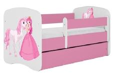 Vaikiška lova viengulė Kocot Kids Babydreams Princess&Horse, rožinė, 184 x 90 cm, su patalynės dėže