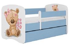 Vaikiška lova viengulė Kocot Kids Babydreams Teddybear Flowers, mėlyna/balta, 144 x 80 cm, su patalynės dėže