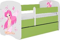 Vaikiška lova viengulė Kocot Kids Babydreams Fairy With Butterflies, balta/žalia, 144 x 80 cm, su patalynės dėže