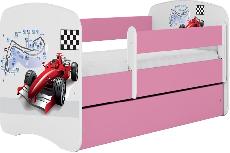 Vaikiška lova viengulė Kocot Kids Babydreams Formula, balta/rožinė, 144 x 80 cm, su patalynės dėže