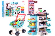 Parduotuvės žaislai, parduotuvės kasa ir vežimėlis Home Supermarket, įvairių spalvų
