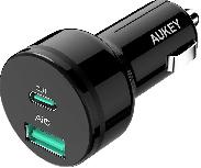 Automobilinis įkroviklis Aukey, USB/USB-C, juoda, 36 W