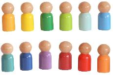 Lavinimo žaislas Wood&Joy Waldorf Rainbow Peg Doll 109TRS1121, 6 cm, įvairių spalvų, 12 vnt.
