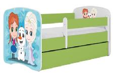 Vaikiška lova viengulė Kocot Kids Babydreams Frozen Land, žalia, 164 x 90 cm, su patalynės dėže