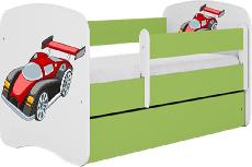 Vaikiška lova viengulė Kocot Kids Babydreams Racing Car, žalia, 184 x 90 cm, su patalynės dėže