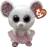 Pliušinis žaislas TY Beanie Boos Nina Ballerina Mouse, baltas/rožinis, 15 cm