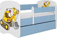 Vaikiška lova viengulė Kocot Kids Babydreams Digger, mėlyna/balta, 184 x 90 cm, be patalynės dėžės, be čiužinio