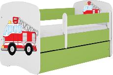 Vaikiška lova viengulė Kocot Kids Babydreams Fire Brigade, balta/žalia, 144 x 80 cm, be patalynės dėžės, be čiužinio