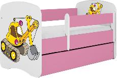 Vaikiška lova viengulė Kocot Kids Babydreams Digger, balta/rožinė, 184 x 90 cm, be patalynės dėžės, be čiužinio