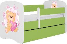 Vaikiška lova viengulė Kocot Kids Babydreams Teddybear Butterflies, balta/žalia, 144 x 80 cm, be patalynės dėžės, be čiužinio