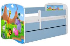 Vaikiška lova viengulė Kocot Kids Babydreams Safari, mėlyna/balta, 184 x 90 cm, su patalynės dėže, be čiužinio