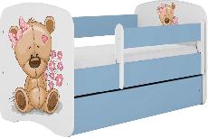 Vaikiška lova viengulė Kocot Kids Babydreams Teddybear Flowers, mėlyna/balta, 144 x 80 cm, be patalynės dėžės, be čiužinio