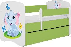 Vaikiška lova viengulė Kocot Kids Babydreams Elephant, balta/žalia, 144 x 80 cm, su patalynės dėže, be čiužinio