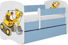 Vaikiška lova viengulė Kocot Kids Babydreams Digger, mėlyna/balta, 144 x 80 cm, su patalynės dėže, be čiužinio