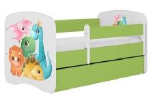 Vaikiška lova viengulė Kocot Kids Tiny Dinos, balta/žalia, 70 x 140 cm, su patalynės dėže, be čiužinio