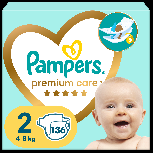 Sauskelnės Pampers Premium Care, 2 dydis, 4 - 8 kg, 136 vnt.