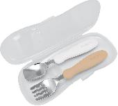 Stalo įrankiai Edison Mama Fork & Spoon Set KJ2838, 18 mėn., nerūdijantysis plienas/polipropilenas (pp), 3 vnt., balta/smėlio