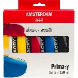 Dažai akriliniai Amsterdam Primary, 0.6 ml, įvairių spalvų, 5 vnt.