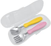 Stalo įrankiai Edison Mama Fork & Spoon KJ2833, 18 mėn., nerūdijantysis plienas/polipropilenas (pp), 3 vnt., geltona/rožinė