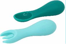 Stalo įrankiai Marcus & Marcus Palm Grasp Spoon & Fork Set, 1 m., silikonas, 2 vnt., žalia/žydra