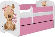 Vaikiška lova viengulė Kocot Kids Babydreams Teddybear Flowers, balta/rožinė, 80 x 160 cm, be patalynės dėžės, be čiužinio