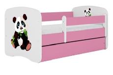 Vaikiška lova viengulė Kocot Kids Panda 2, balta/rožinė, 70 x 140 cm, su patalynės dėže