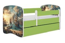 Vaikiška lova viengulė Kocot Kids Ship, balta/žalia, 70 x 140 cm, be patalynės dėžės