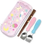 Stalo įrankiai Edison Mama Portable Utensil Set, 3 m., nerūdijantysis plienas/medis/polipropilenas (pp), 4 vnt., rožinė