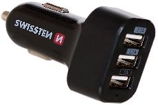 Automobilinis įkroviklis Swissten, 3 x USB, juoda