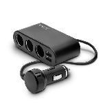 Adapteris Savio, Cigarette Lighter Socket/2 x USB, juoda