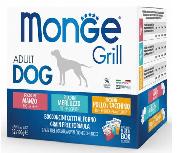 Šlapias šunų maistas Monge Grill Adult Dog Multipacks, jautiena/žuvis/vištiena/kalakutiena, 1.2 kg, 12 vnt.