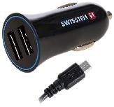 Automobilinis įkroviklis Swissten, Micro USB/2 x USB, juoda