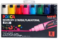 Universalių žymeklių rinkinys Posca PC-8K, vienpusiai, mėlyna/balta/juoda, 8 vnt.