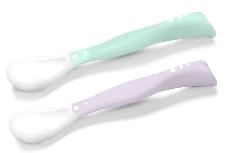 Šaukštelis BabyOno Flexible Spoon, 6+ mėn., plastikas/silikonas, 2 vnt., žalia/violetinė