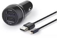 Automobilinis įkroviklis Philips, Lightning/2 x USB, juoda, 15.5 W