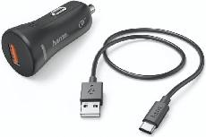 Automobilinis įkroviklis Hama, USB/USB-C, 150 cm, juoda