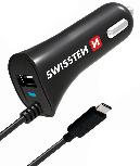 Automobilinis įkroviklis Swissten, USB/USB-C, juoda