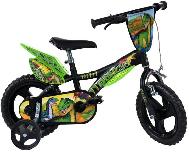 Vaikiškas dviratukas su papildomais ratukais, vaikų Dino Bikes Dinosaur, žalias/įvairių spalvų, 12"